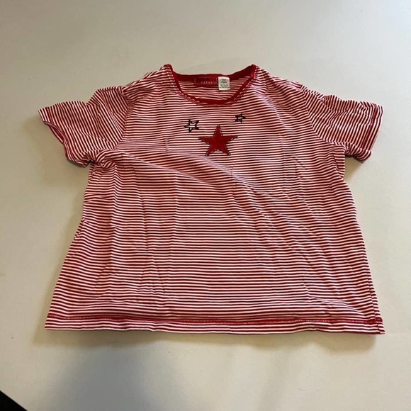 Onque Casuals white red striped casual top star accents L - Picture 1 of 6